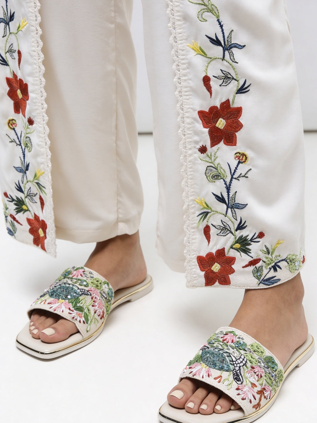 LUNA BLU Ivory Embroidered Sandals