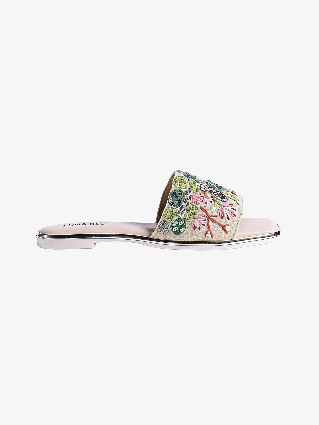 LUNA BLU Ivory Embroidered Sandals