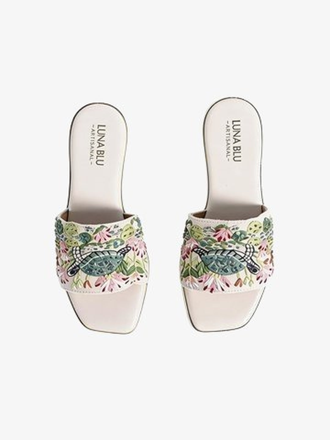 LUNA BLU Ivory Embroidered Sandals