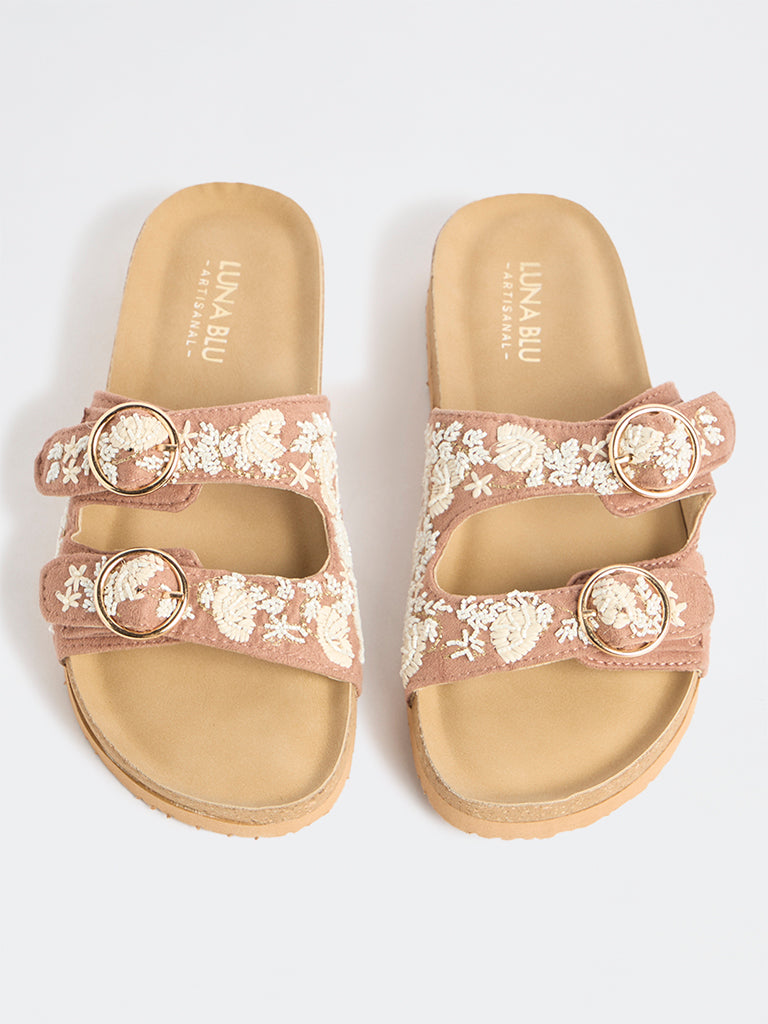 LUNA BLU Blush Embellished Dual-Strap Sandals