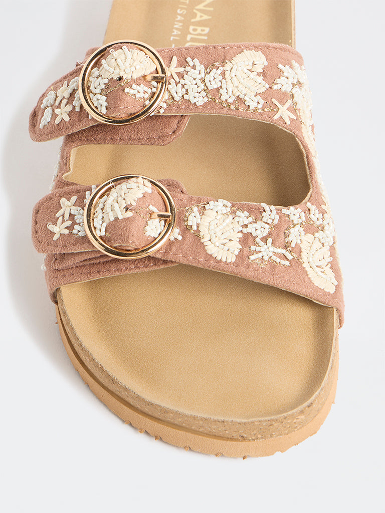 LUNA BLU Blush Embellished Dual-Strap Sandals