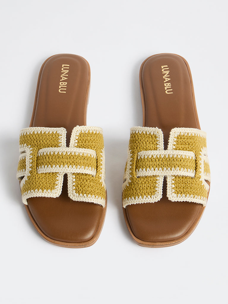 LUNA BLU Olive Knit-Textured Slides
