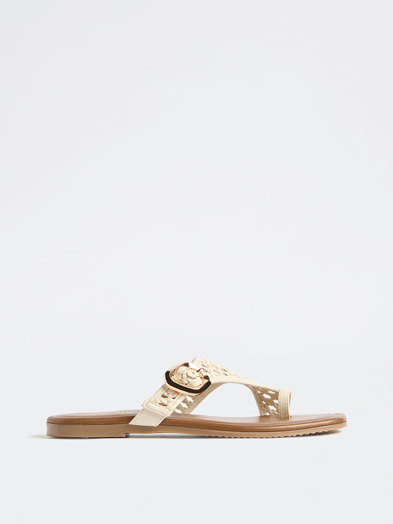 LUNA BLU Ivory Rattan Woven Sandals