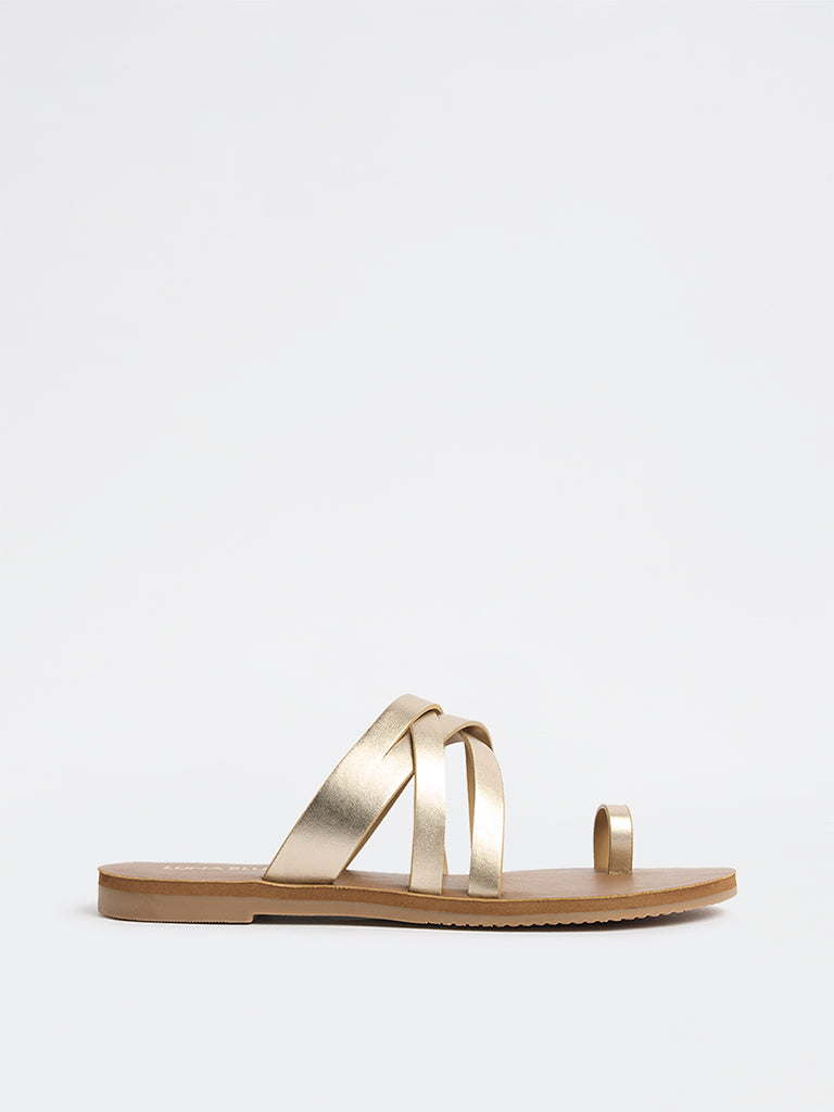 LUNA BLU Gold Multi-Strap Toe-Ring Sandals