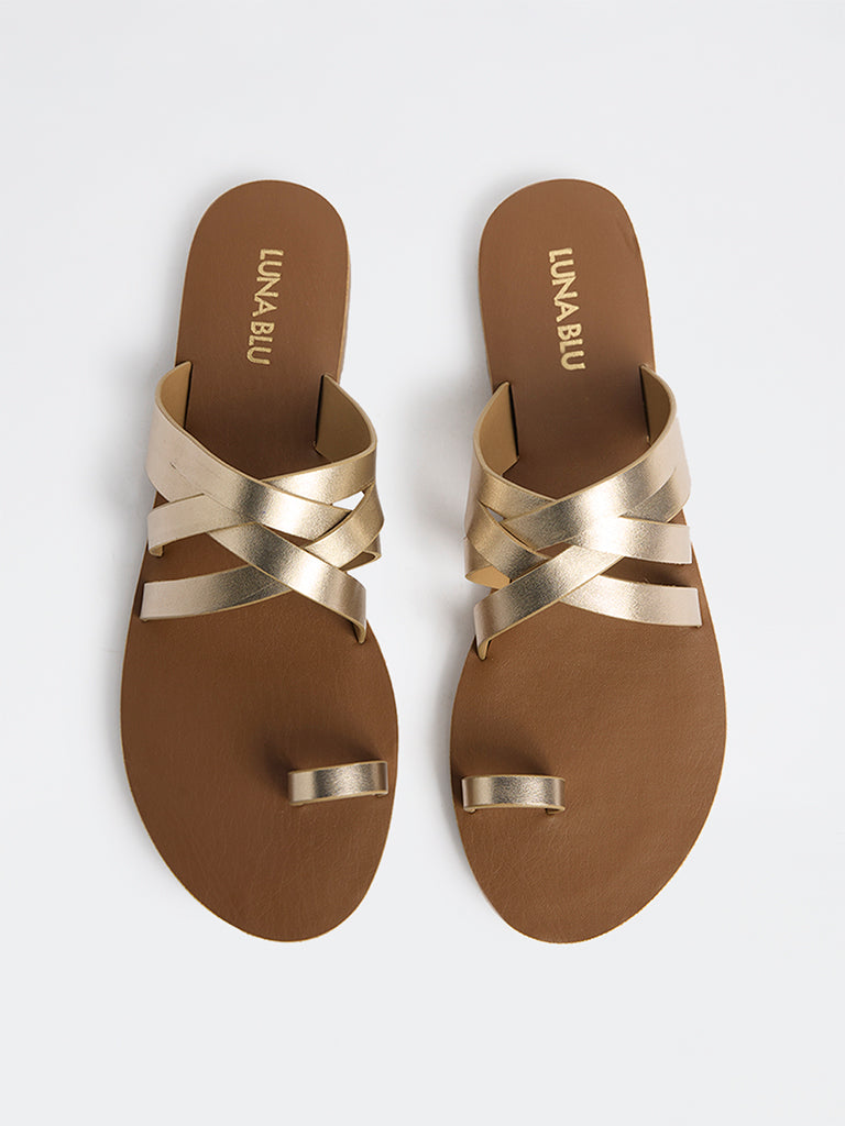 LUNA BLU Gold Multi-Strap Toe-Ring Sandals