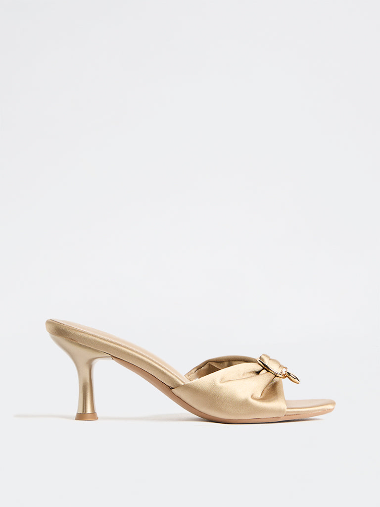 LUNA BLU Champagne Satin Heart-Detail Heel-Sandals