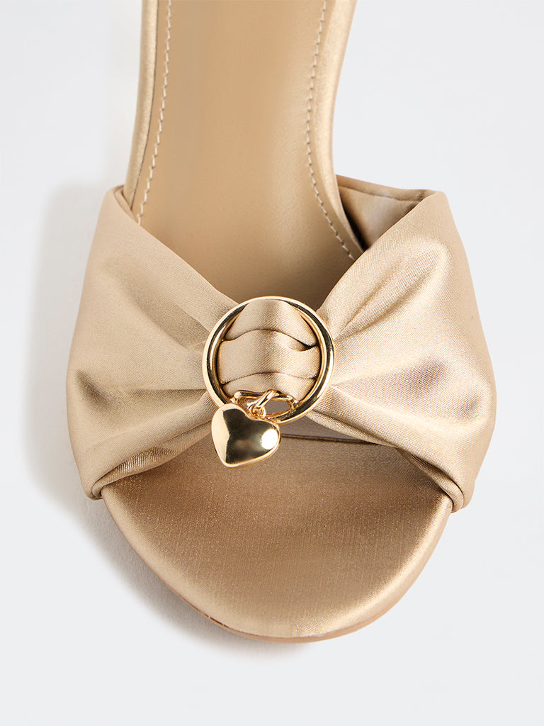 LUNA BLU Champagne Satin Heart-Detail Heel-Sandals