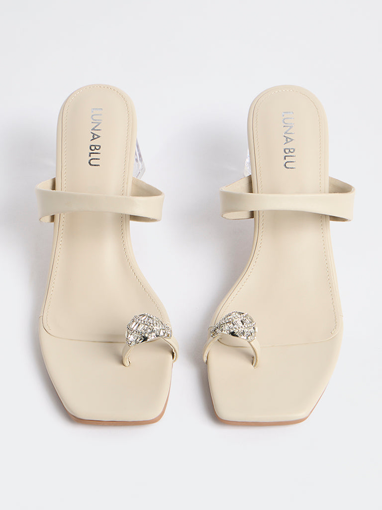 LUNA BLU Ivory Diamante Toe-Ring Heel Sandals