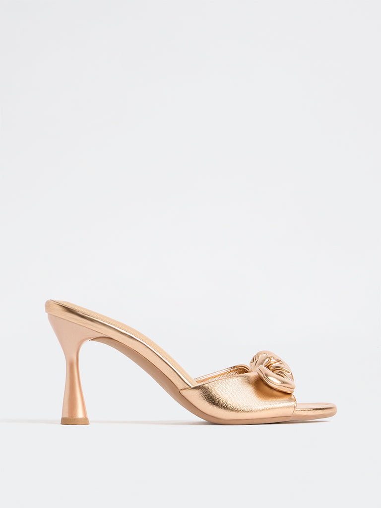 LUNA BLU Rose Gold Bow-Design Heel Sandals