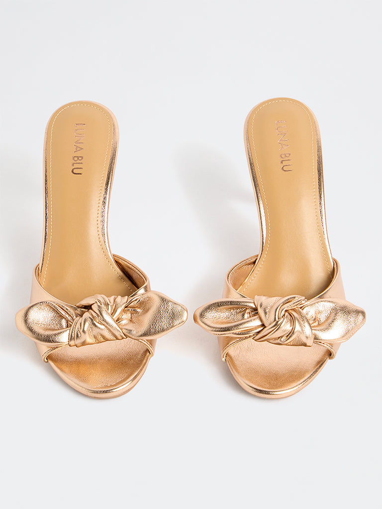 LUNA BLU Rose Gold Bow-Design Heel Sandals