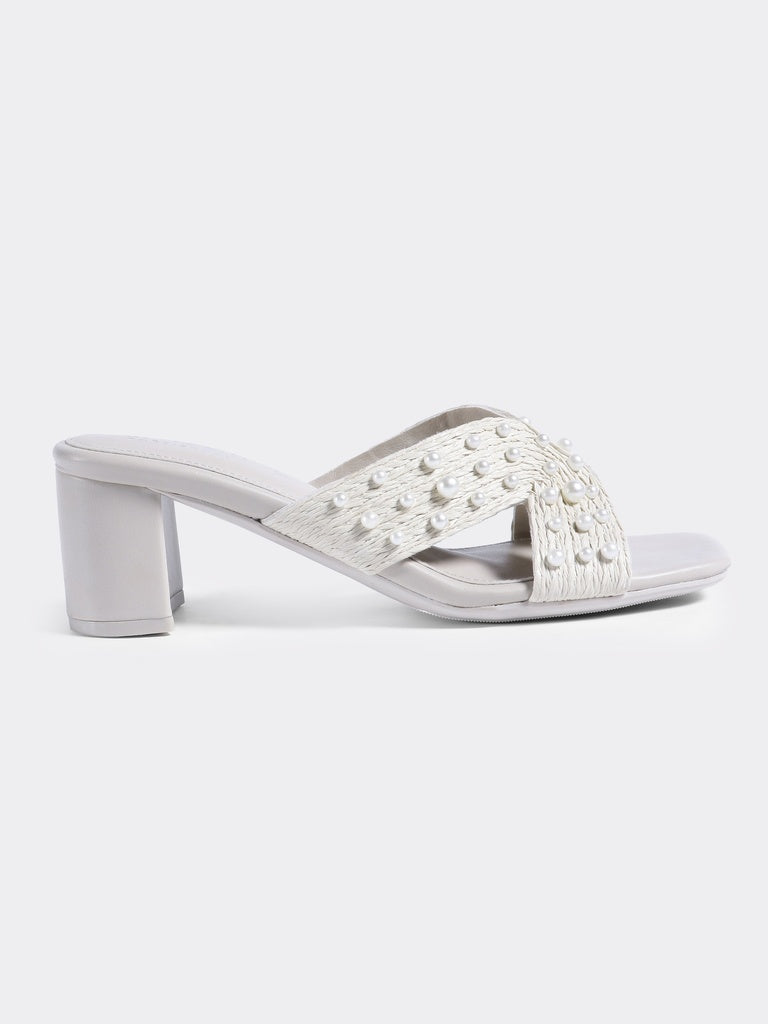 LUNA BLU Ivory Block Heel Mules