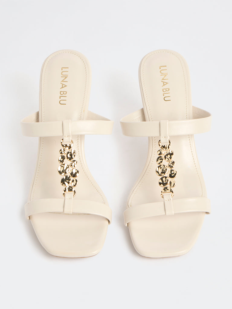 LUNA BLU Ivory Embellished Strap Heel Sandals