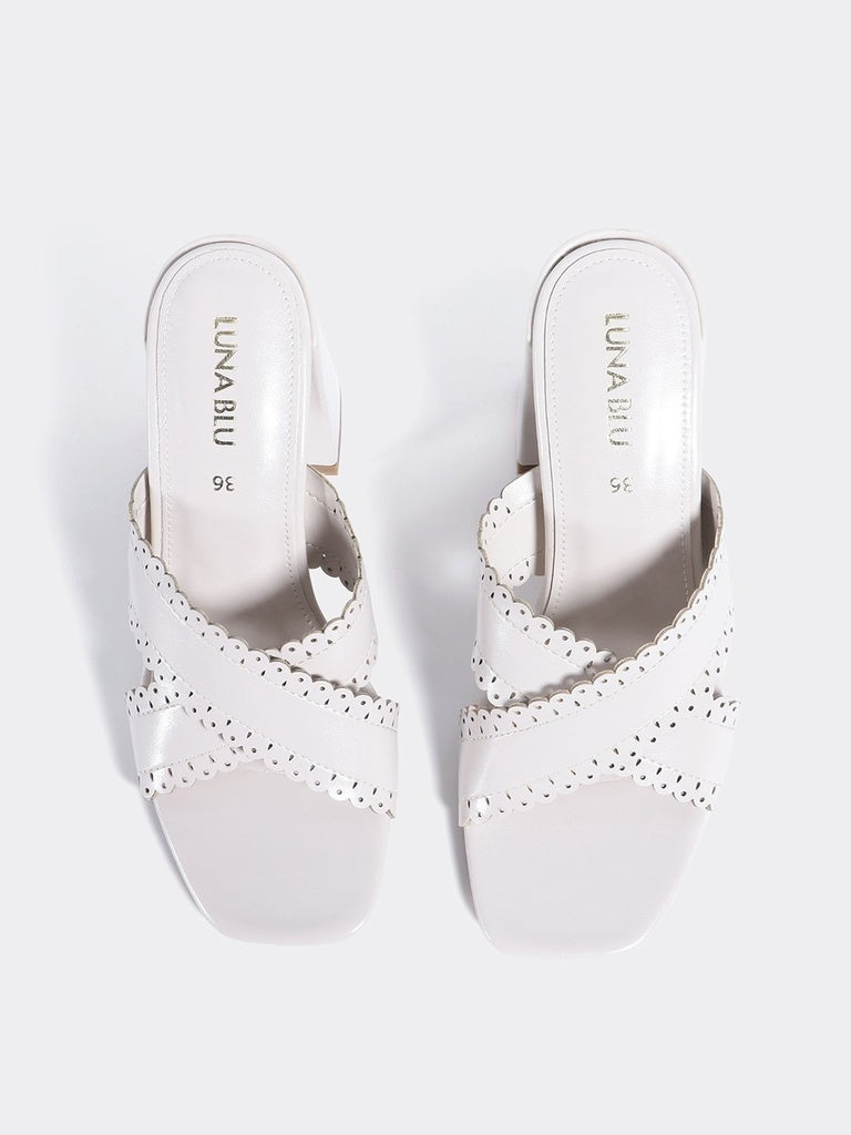 LUNA BLU Ivory Crossband Block Heel Sandals