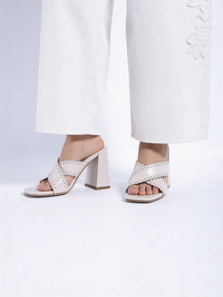 LUNA BLU Ivory Crossband Block Heel Sandals