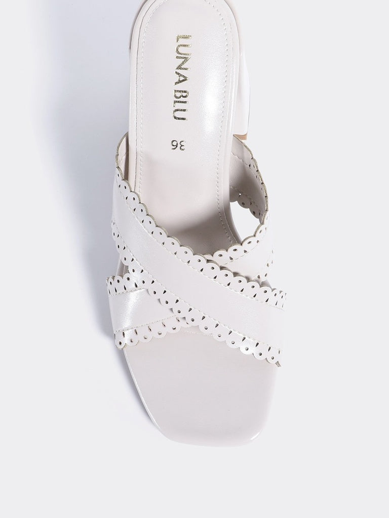 LUNA BLU Ivory Crossband Block Heel Sandals
