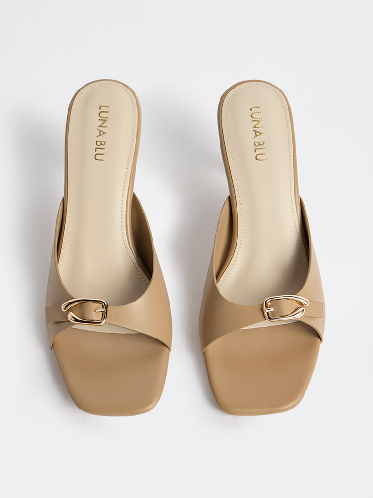 LUNA BLU Taupe Buckle-Detailed Heel Sandals