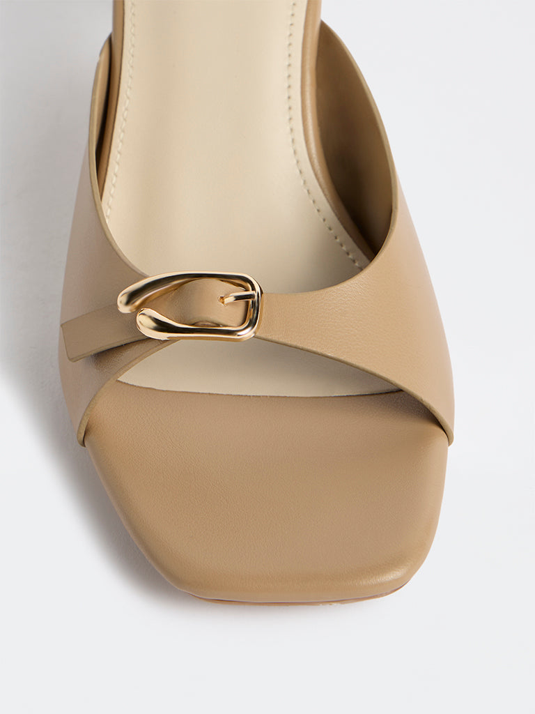 LUNA BLU Taupe Buckle-Detailed Heel Sandals