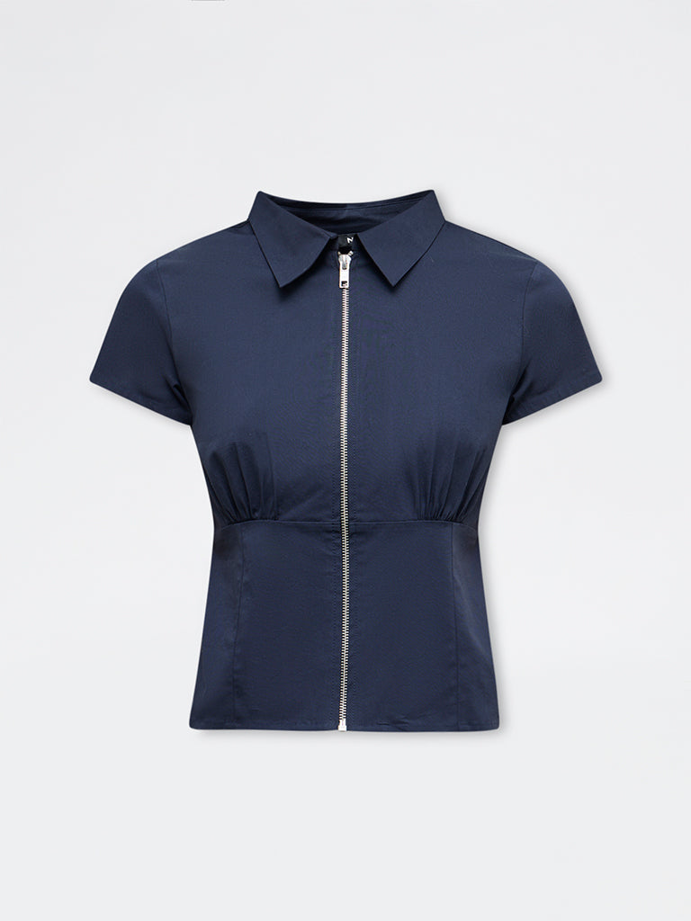 Nuon Navy Solid Cotton Top