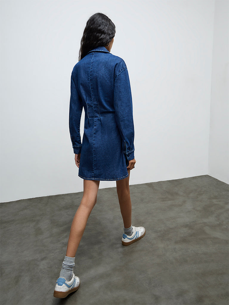 Nuon Blue Tie-Up Denim A-Line Dress