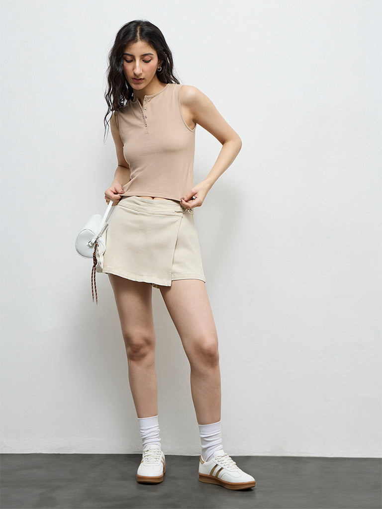 Nuon Beige Wrap Denim Skort