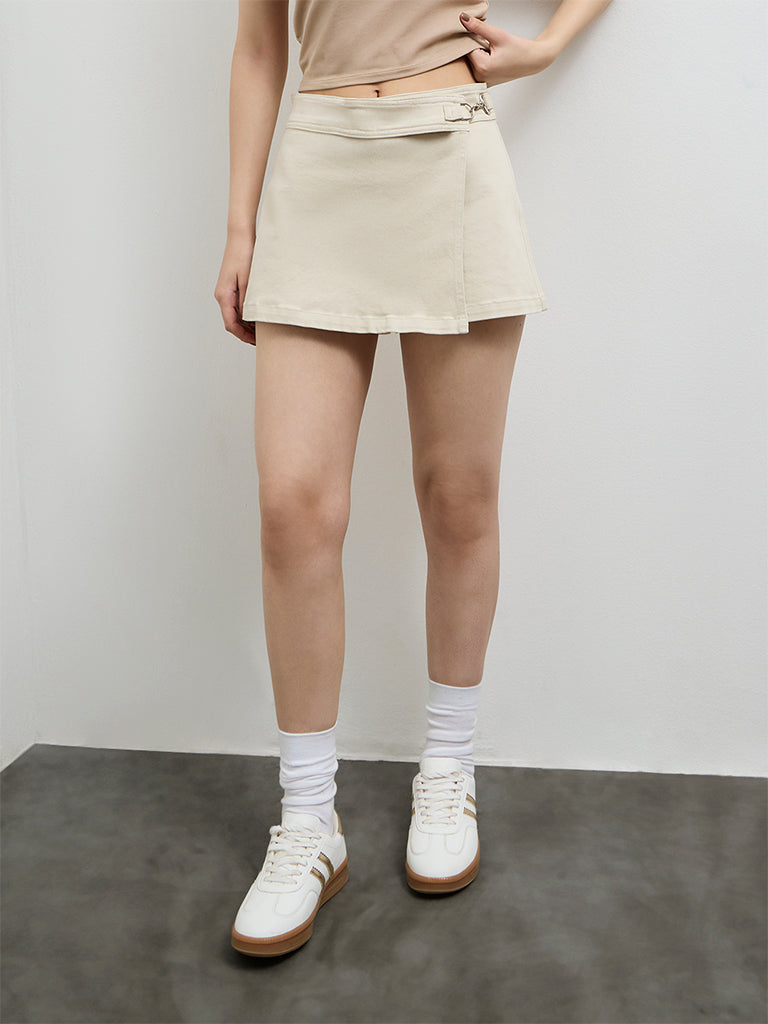 Nuon Beige Wrap Denim Skort