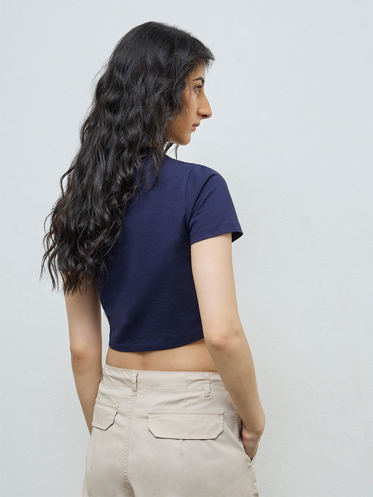 Nuon Navy Graphic Cotton-Blend T-Shirt