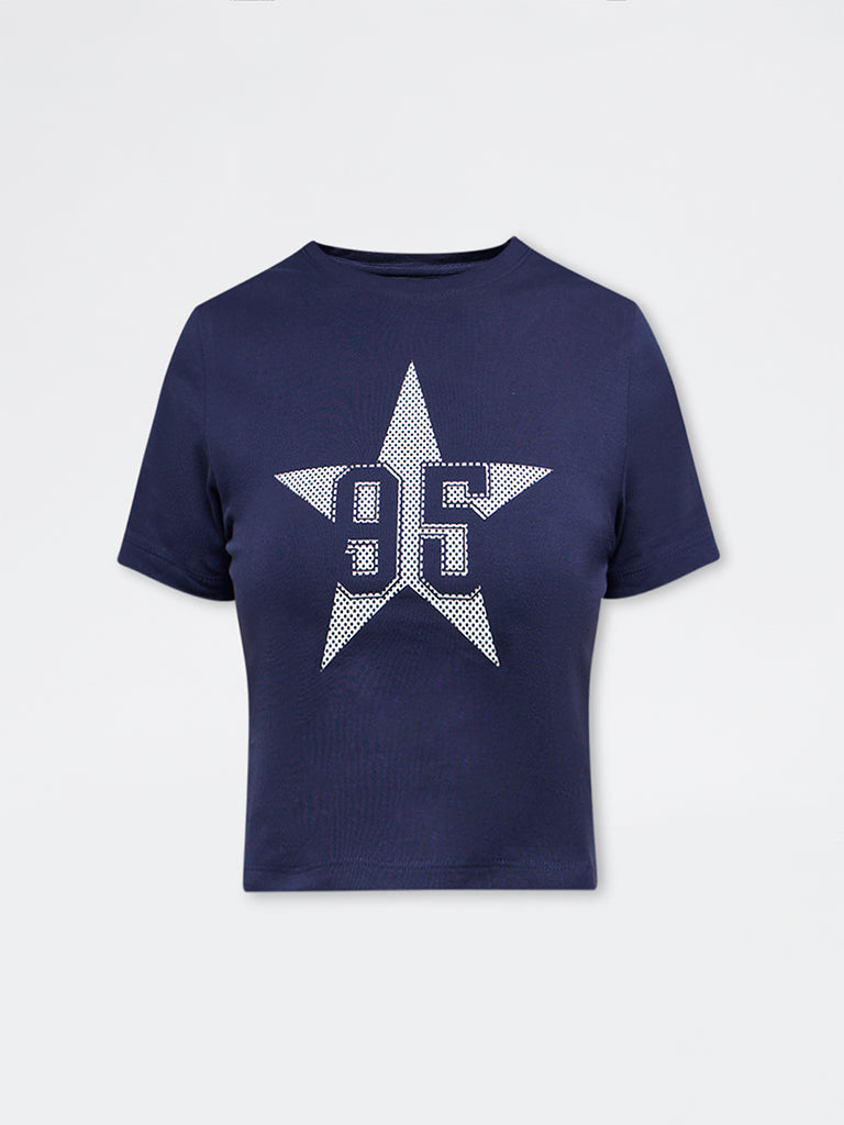 Nuon Navy Graphic Cotton-Blend T-Shirt