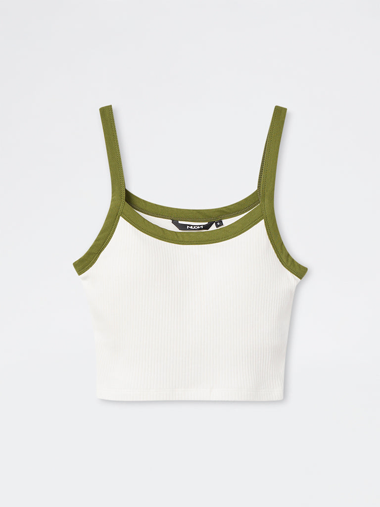 Nuon White Ribbed-Textured Padded Cotton Tank Top