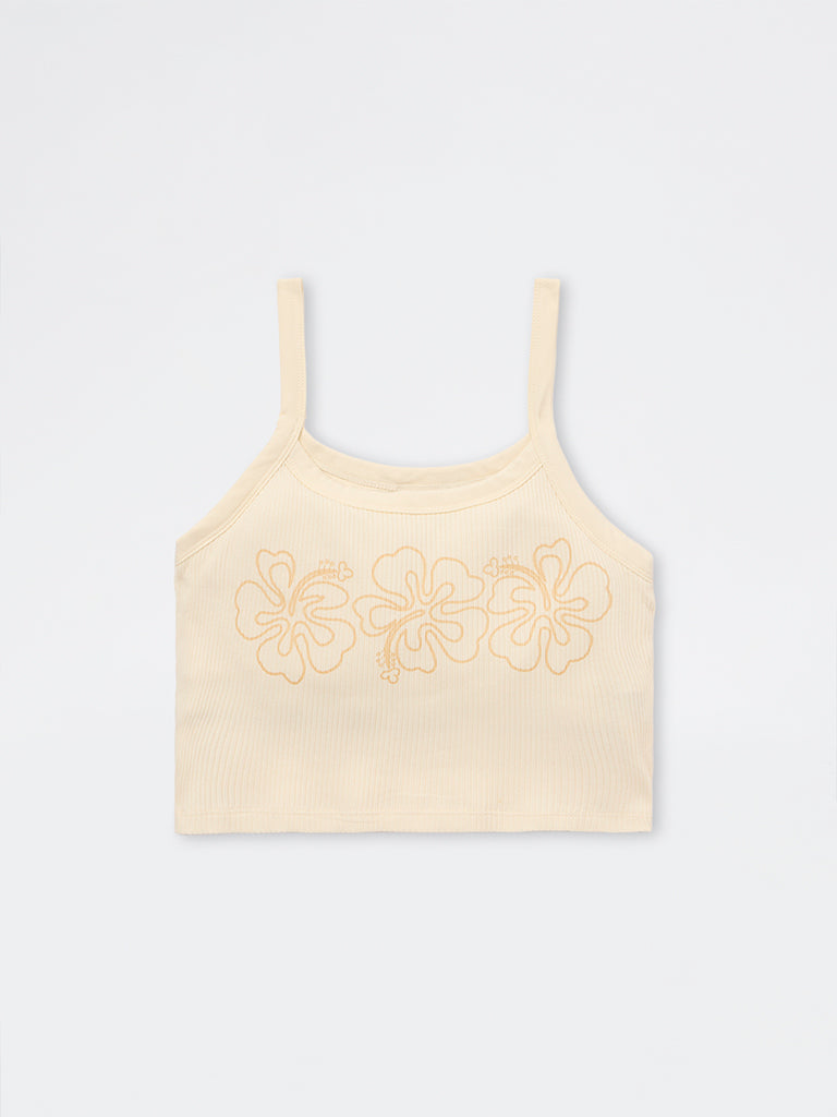 Nuon Yellow Floral Design Cotton Crop Top