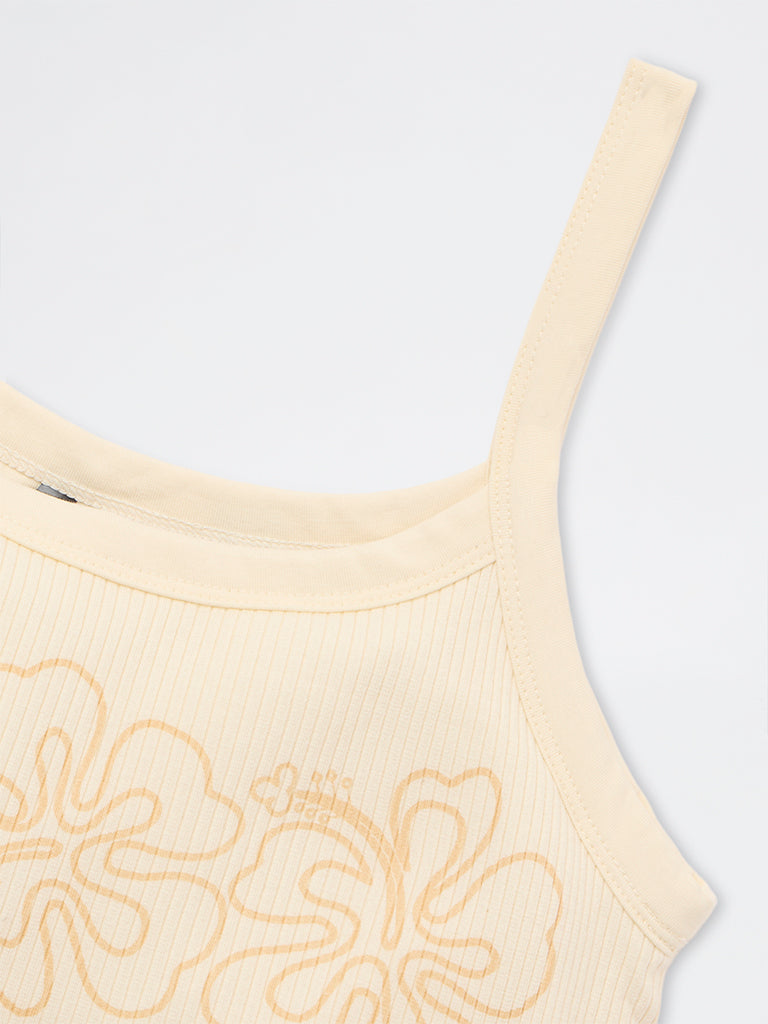 Nuon Yellow Floral Design Cotton Crop Top