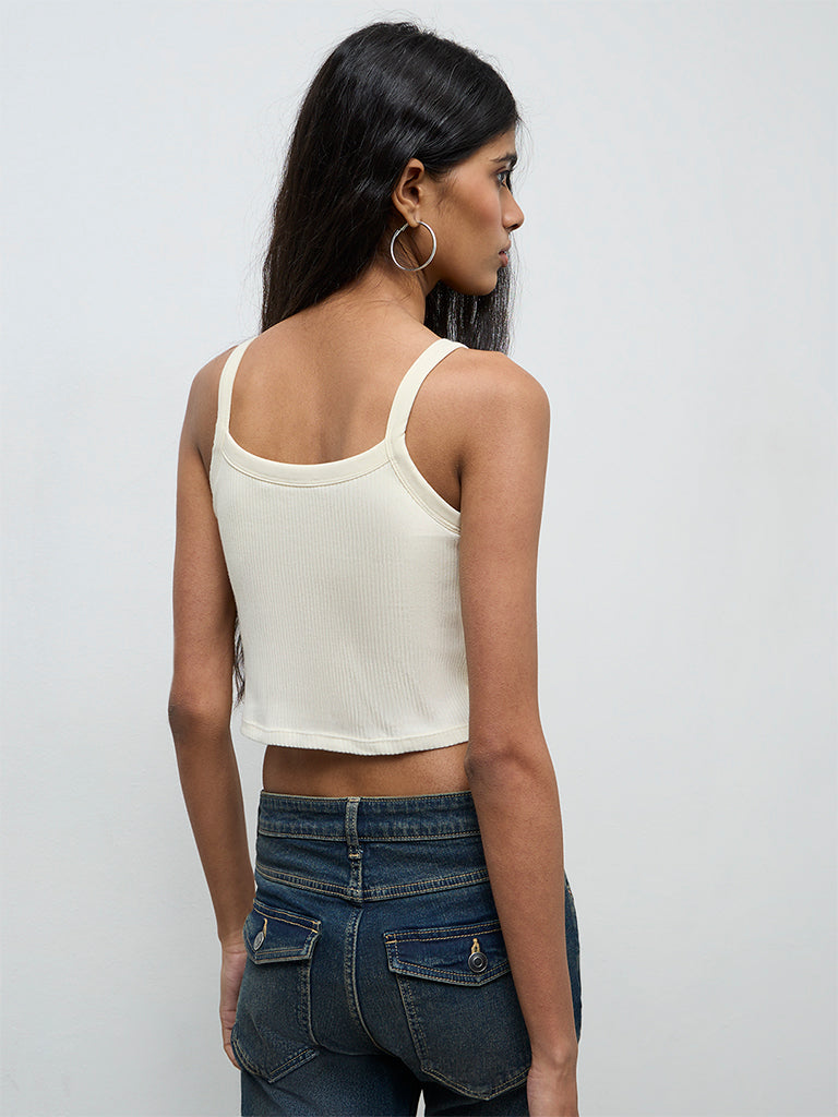 Nuon Yellow Floral Design Cotton Crop Top