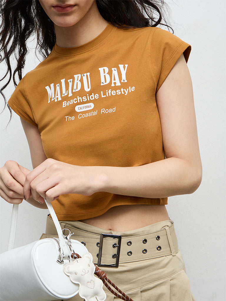 Nuon Mustard Text-Printed Cotton-Blend T-Shirt