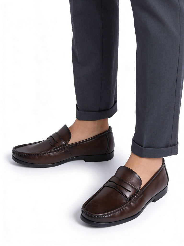 SOLEPLAY Brown Penny Leather Slip-On Loafers