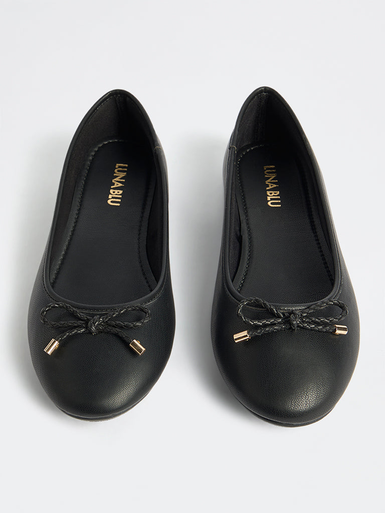 LUNA BLU Black Bow-Detailed Ballerinas