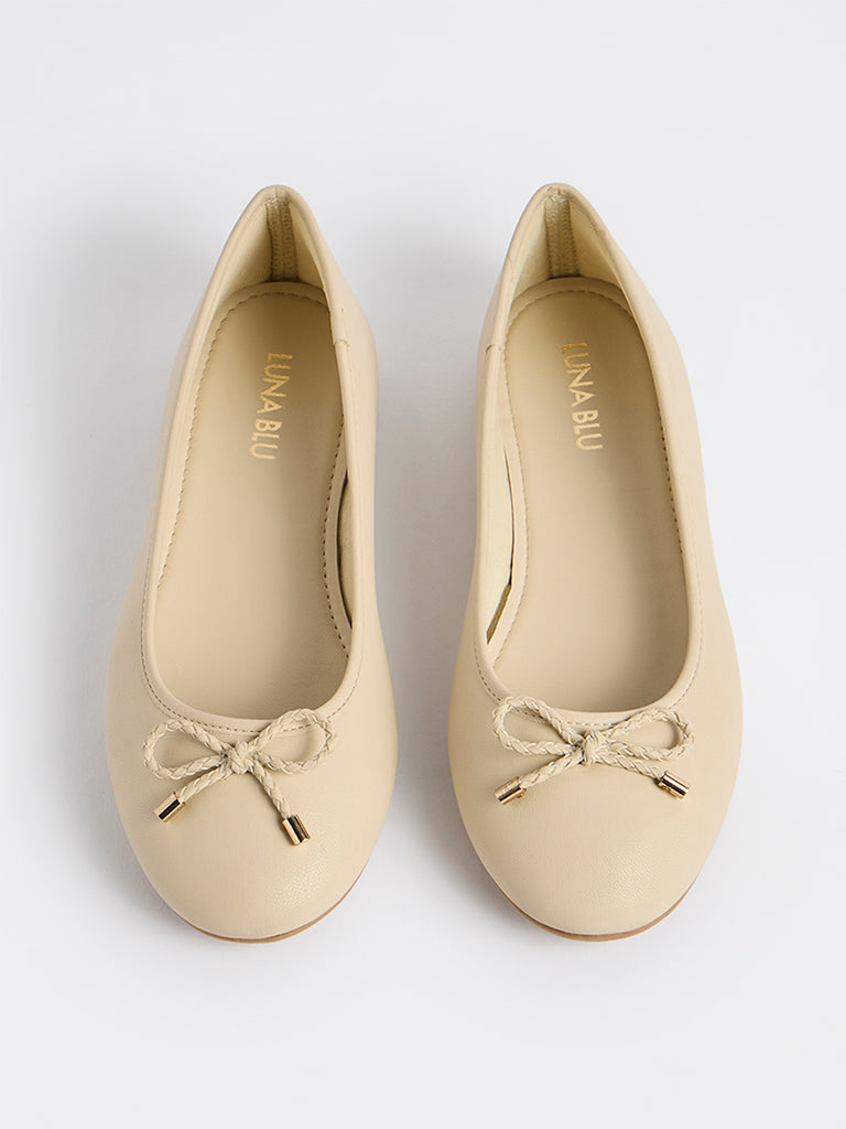 LUNA BLU Beige Bow Detailed Ballerinas