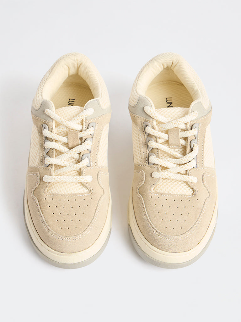 LUNA BLU Grey Colorblock Perforated Lace-Up Sneakers