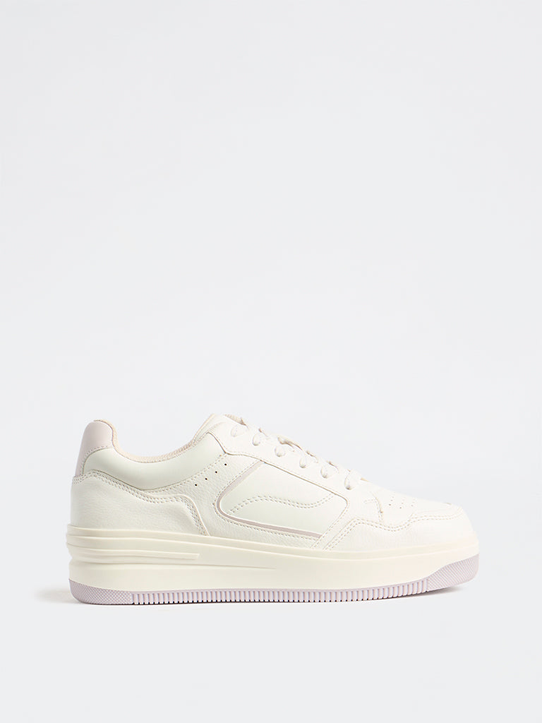 LUNA BLU White Perforated Lace-Up Trainer Sneakers