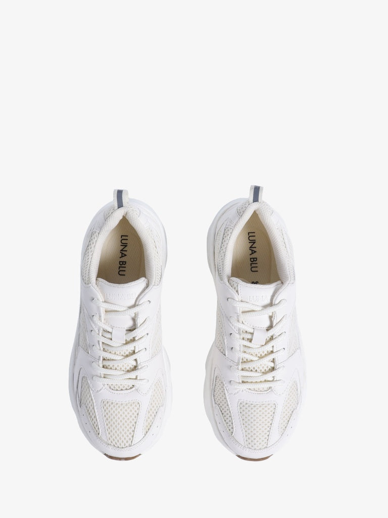 LUNA BLU White Monotone Lace-Up Sneakers