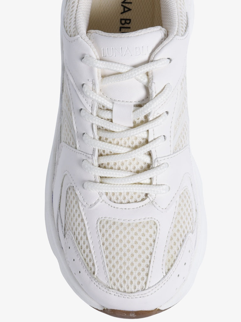LUNA BLU White Monotone Lace-Up Sneakers