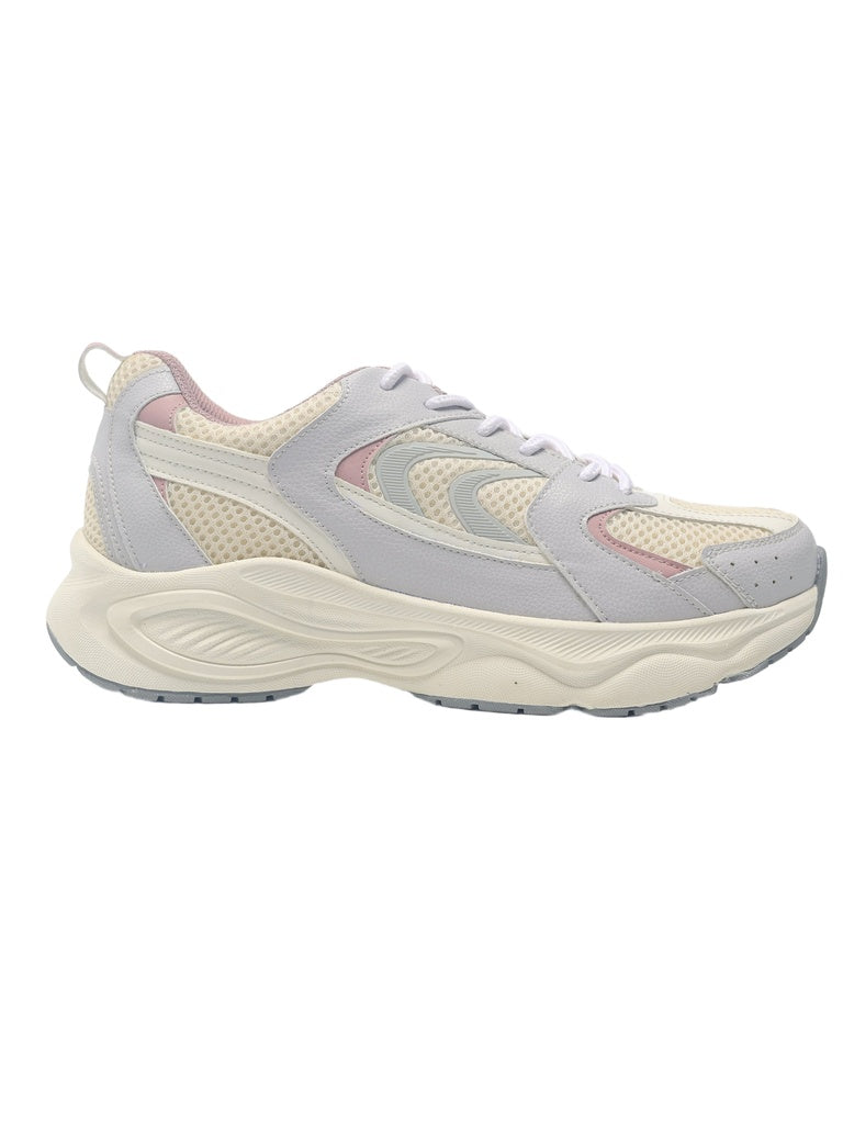 LUNA BLU Grey Sude-Detail Mesh Lace-Up Sneakers