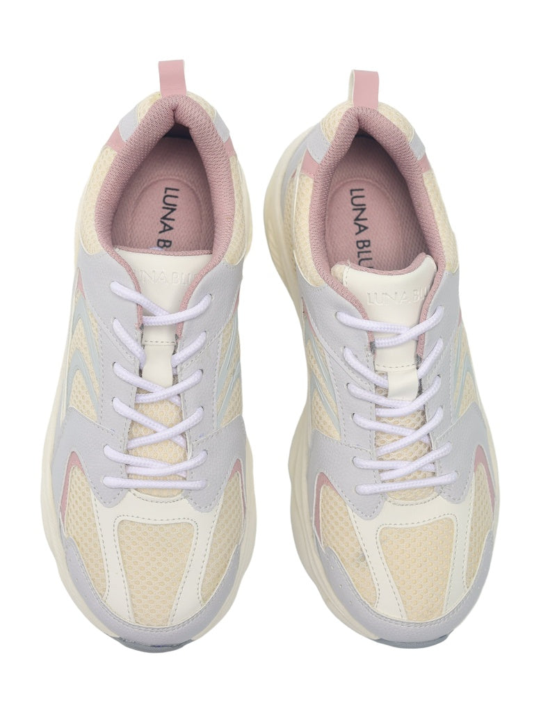 LUNA BLU Grey Sude-Detail Mesh Lace-Up Sneakers