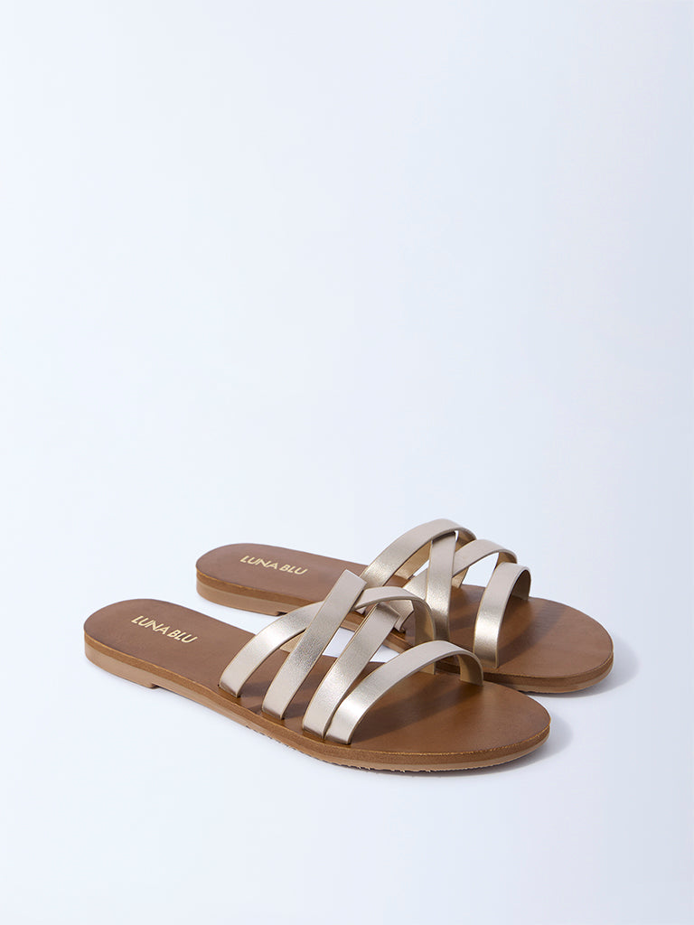 LUNA BLU Light Gold Multi-Strap Slides