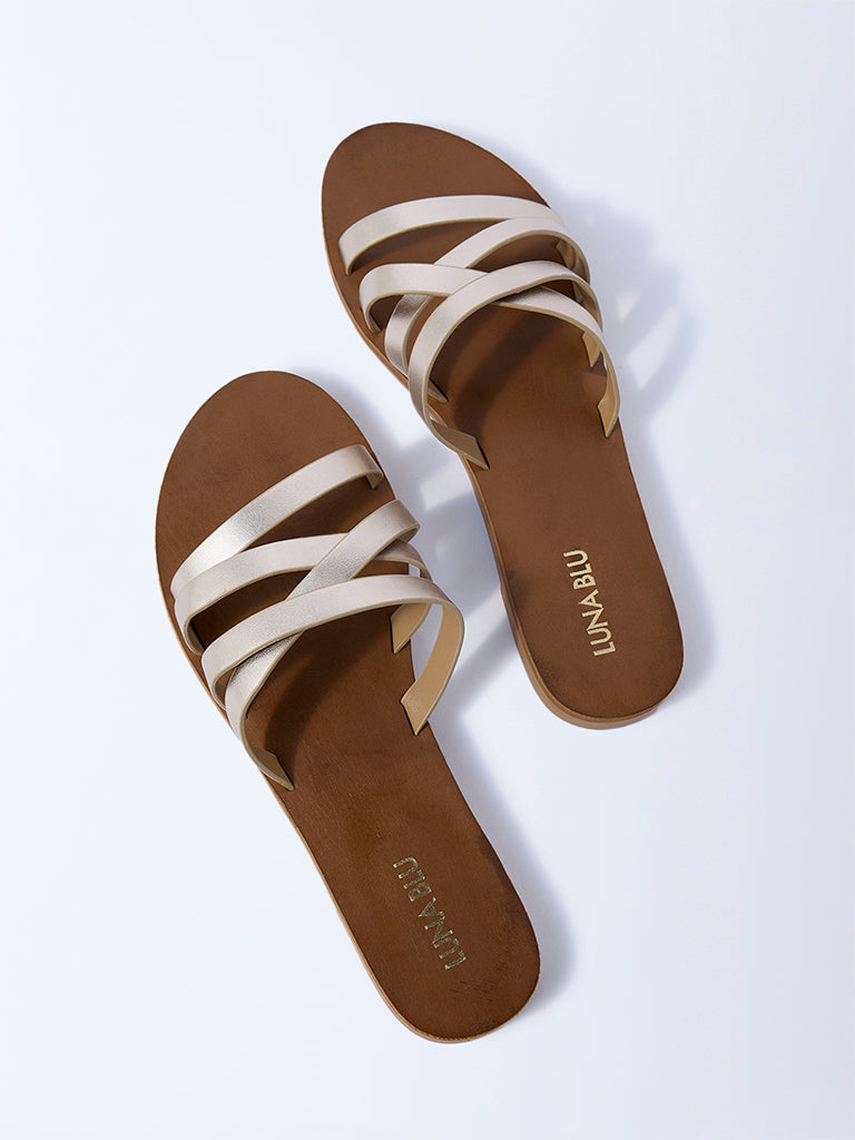 LUNA BLU Light Gold Multi-Strap Slides