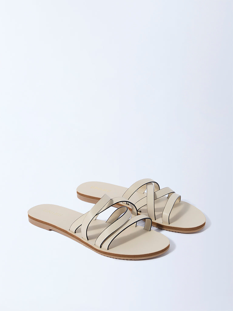 LUNA BLU Ivory Multi-Strap Slides