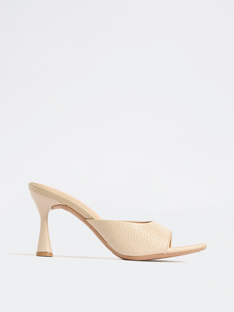 LUNA BLU Beige Reptile-Textured Flared-Heel sandals