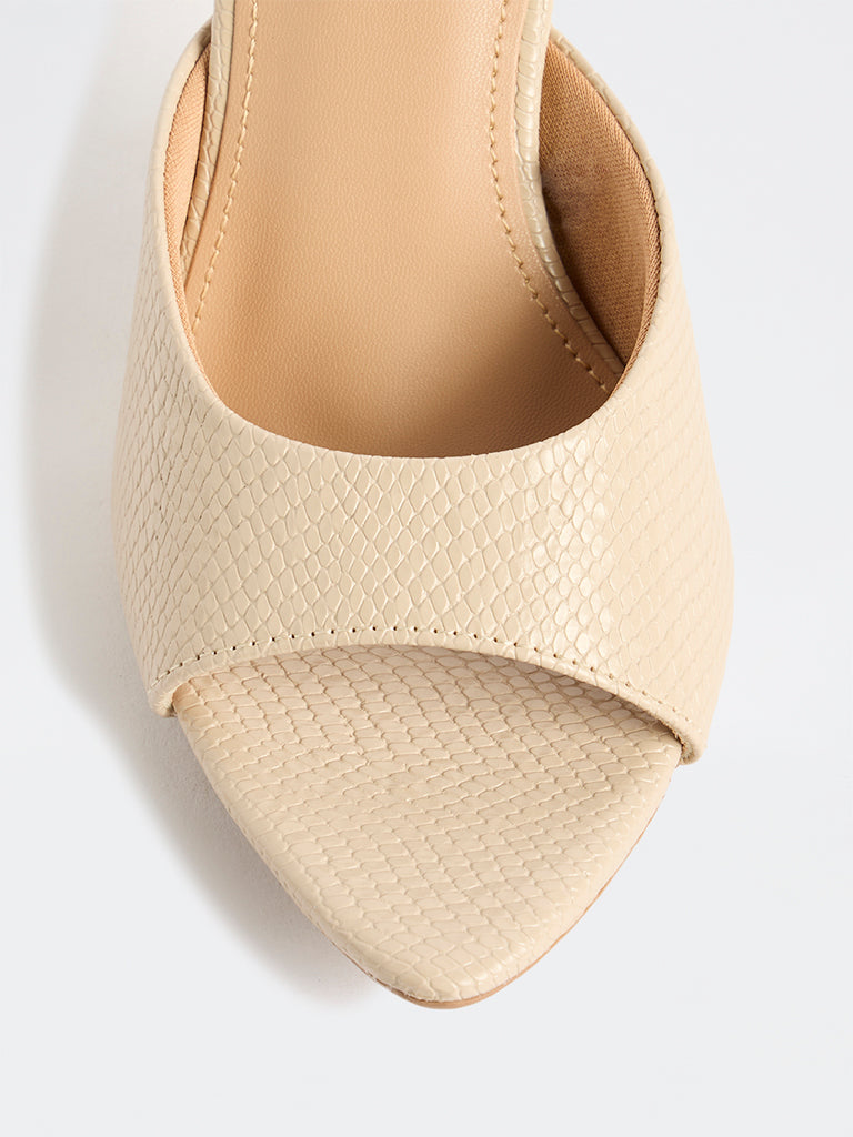 LUNA BLU Beige Reptile-Textured Flared-Heel sandals