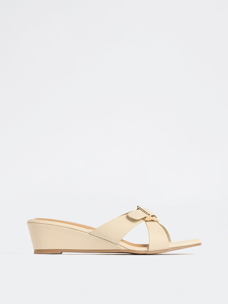 LUNA BLU Ivory Cross-Strap Wedge-Heel Sandals