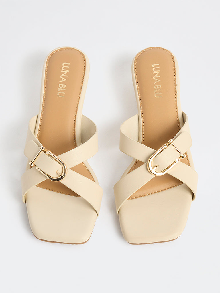 LUNA BLU Ivory Cross-Strap Wedge-Heel Sandals
