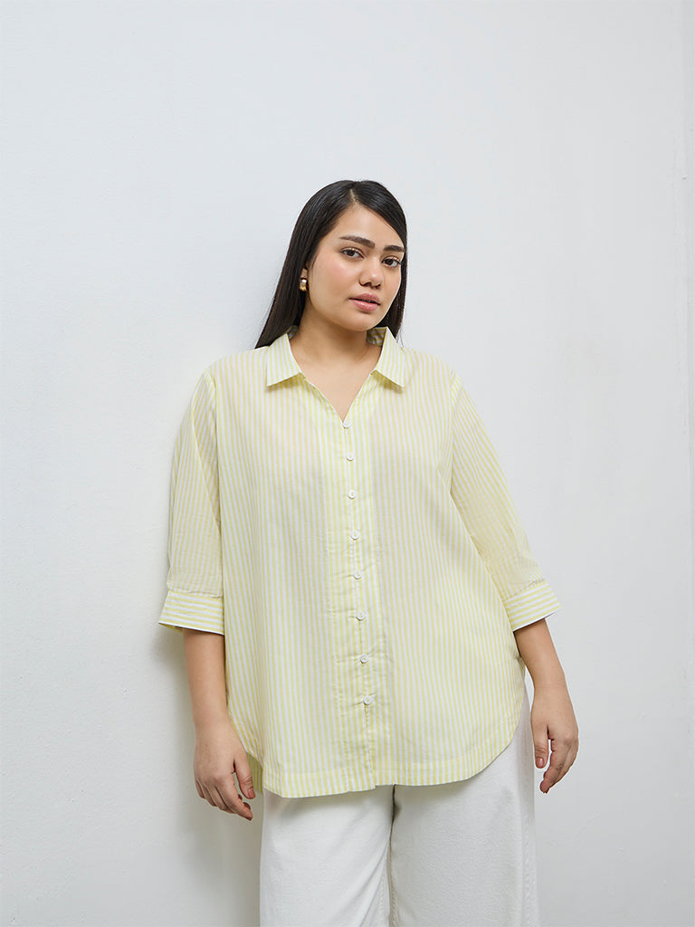 Gia Lime Striped Cotton Shirt