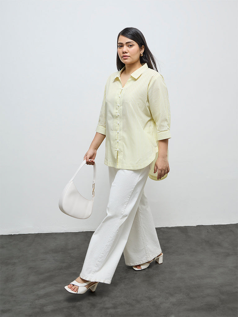 Gia Lime Striped Cotton Shirt